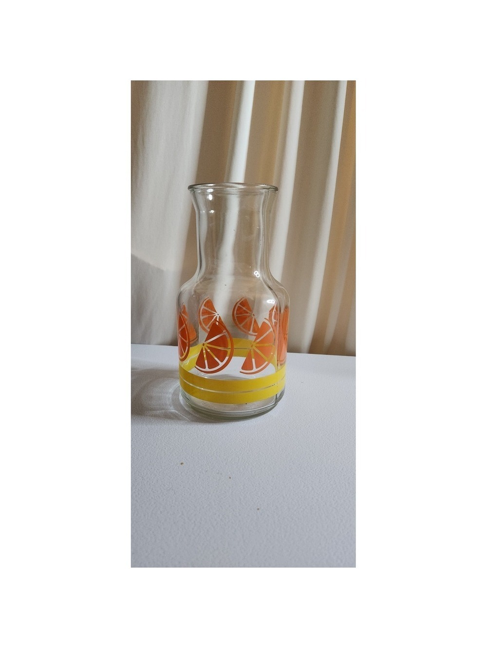 Libbey Orange Juice Carafe Glass Pitcher Vintage Orange Slices Yellow Stripes